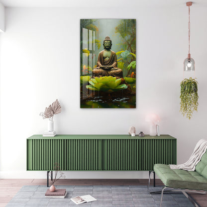 buddha with green lotus