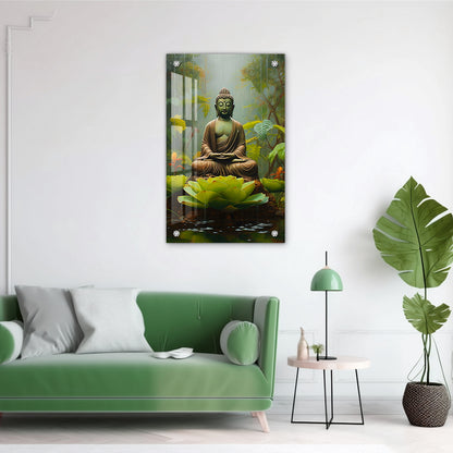 buddha with green lotus