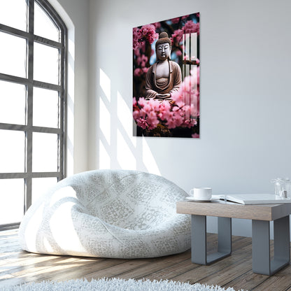 buddha with pink flower