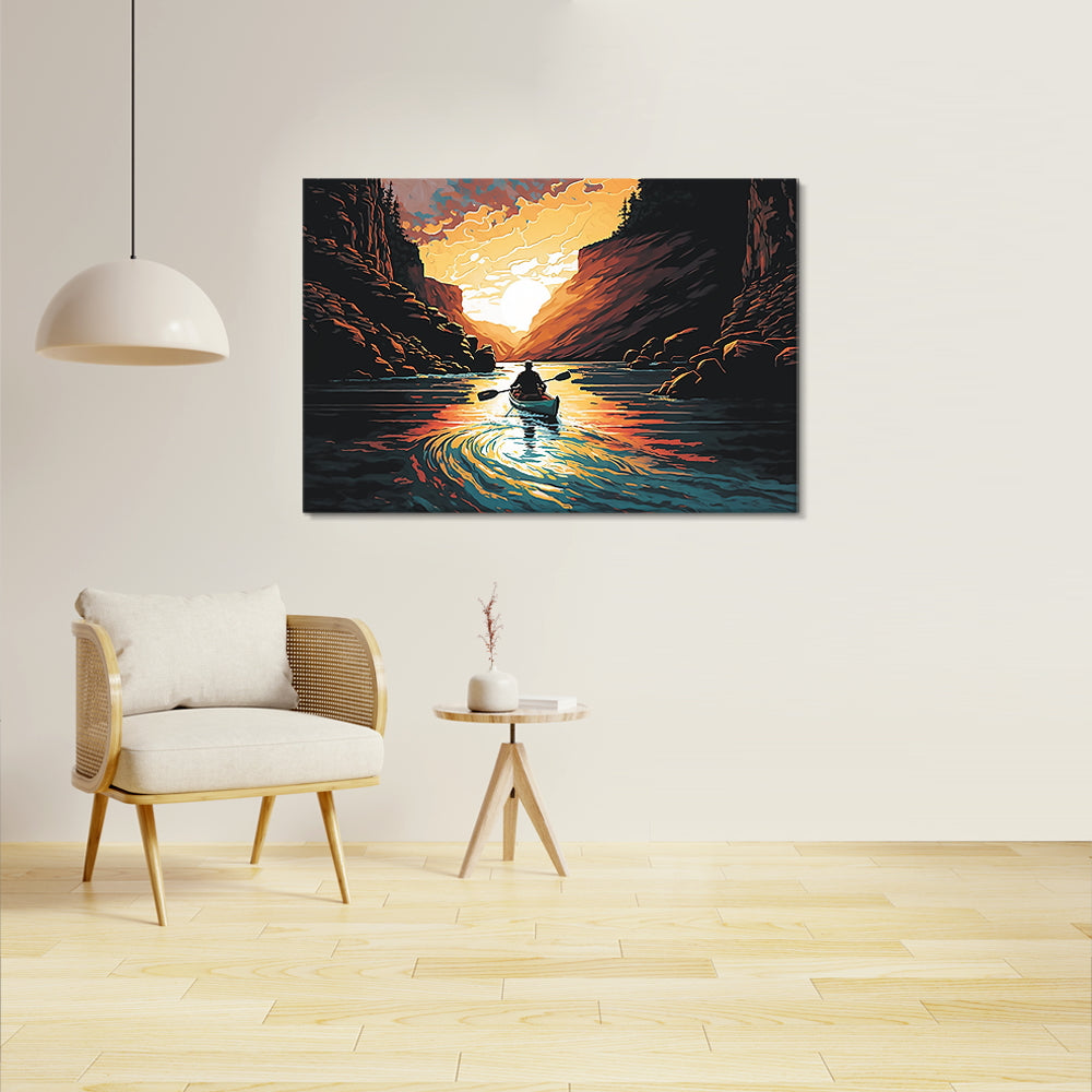 A man in a canoe is paddling canvas painting