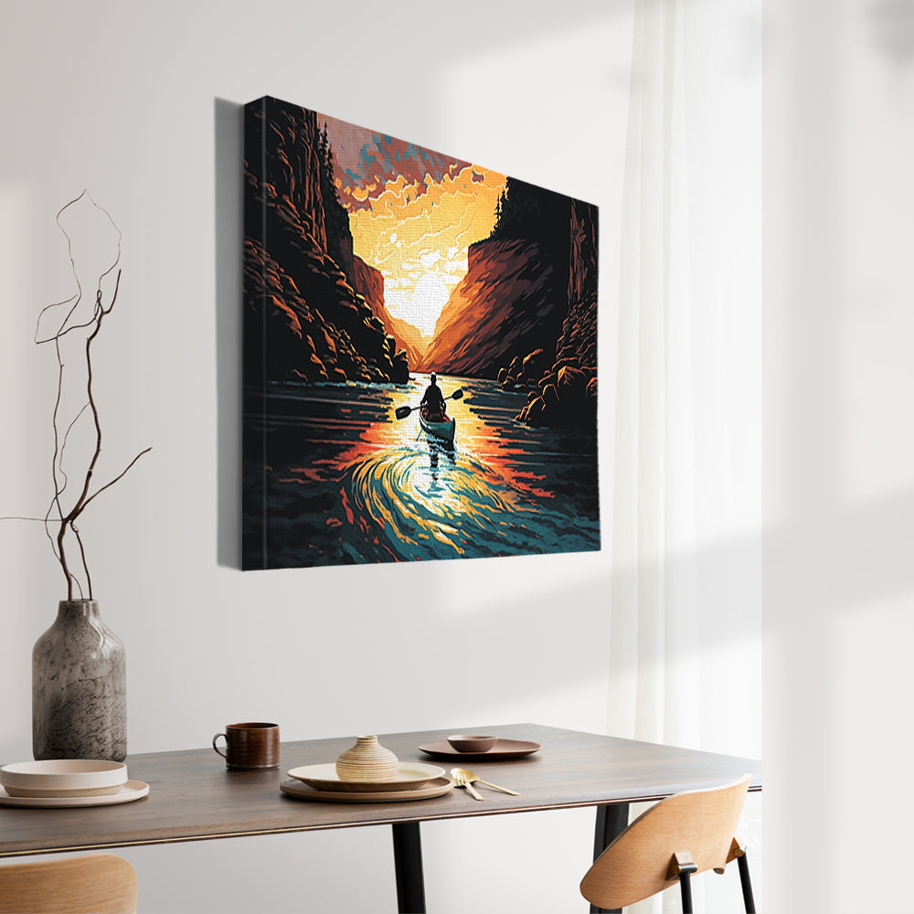 A man in a canoe is paddling canvas painting