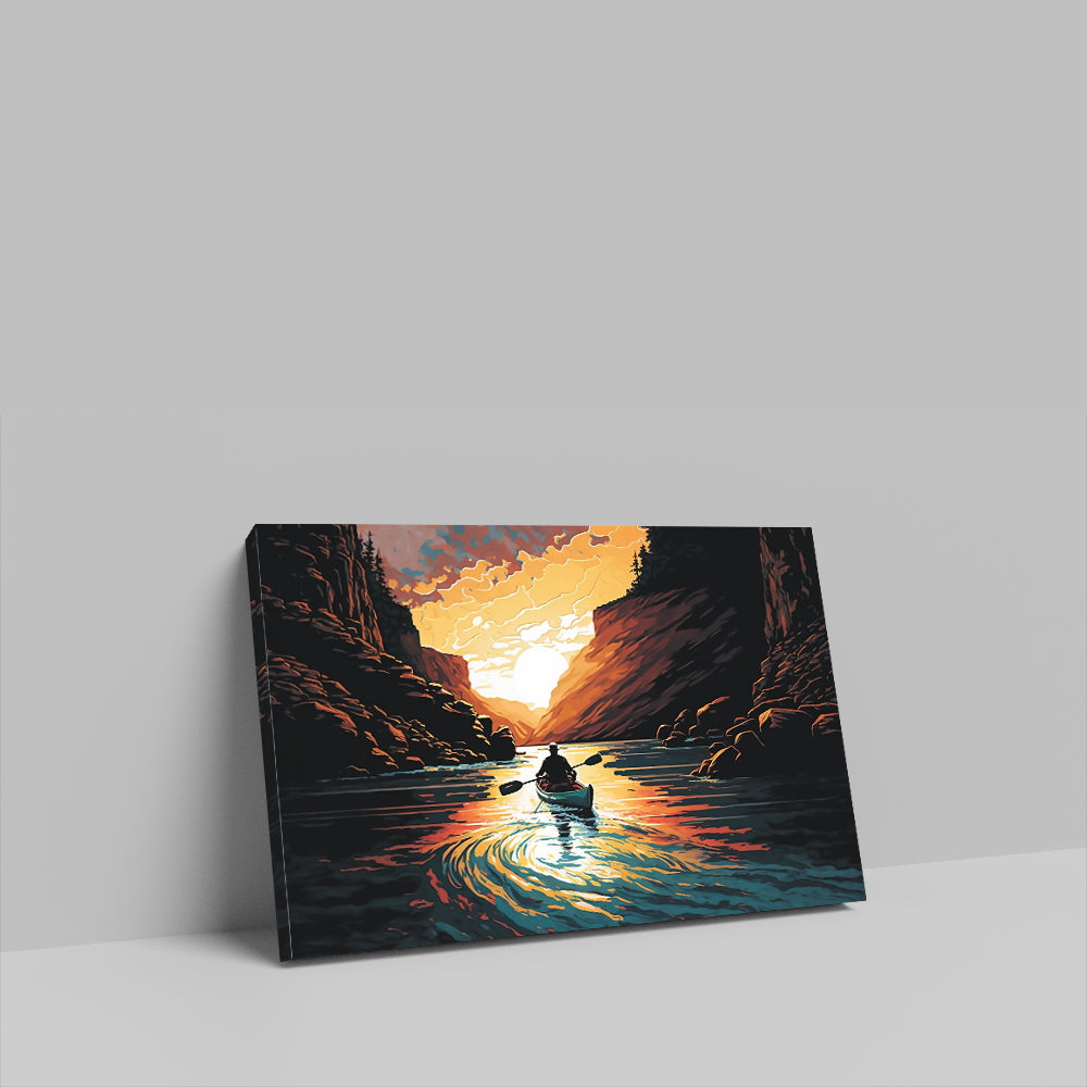 A man in a canoe is paddling canvas painting