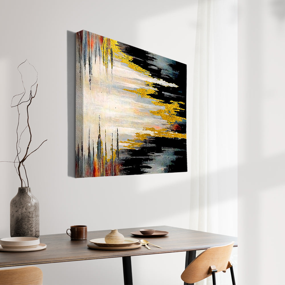 A painting of a black and gold canvas wall art